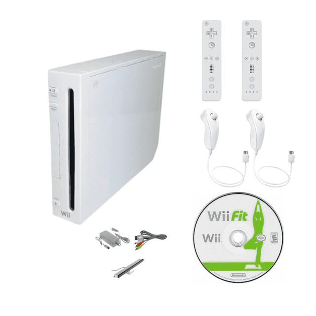 Nintendo Wii Gaming Console White Refurbished Bundle with Wii Fit Game, 2 Remotes & 2 Nunchuks