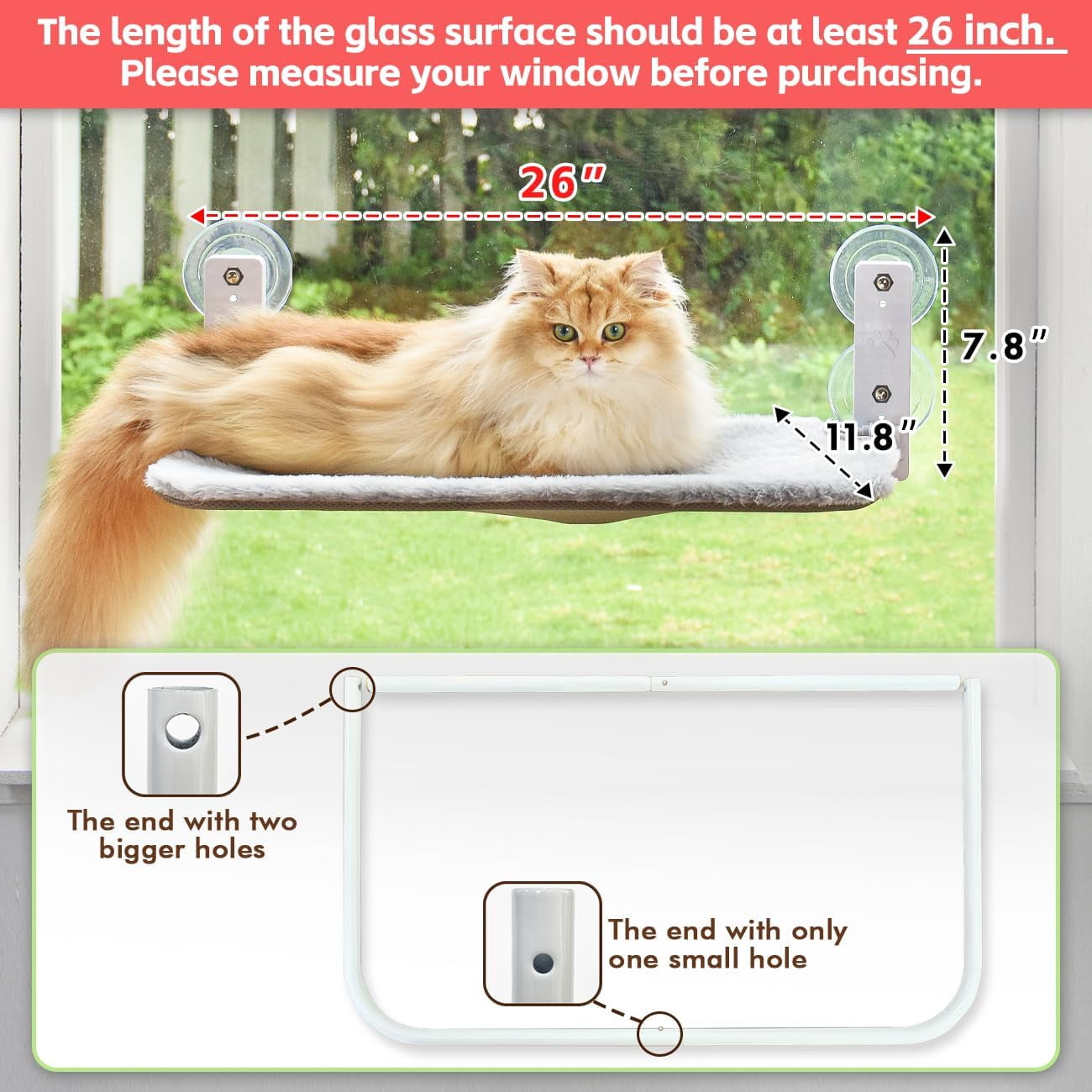 RunMin Grocery Store Cordless Cat Window Perch, Cat Hammock for Wall