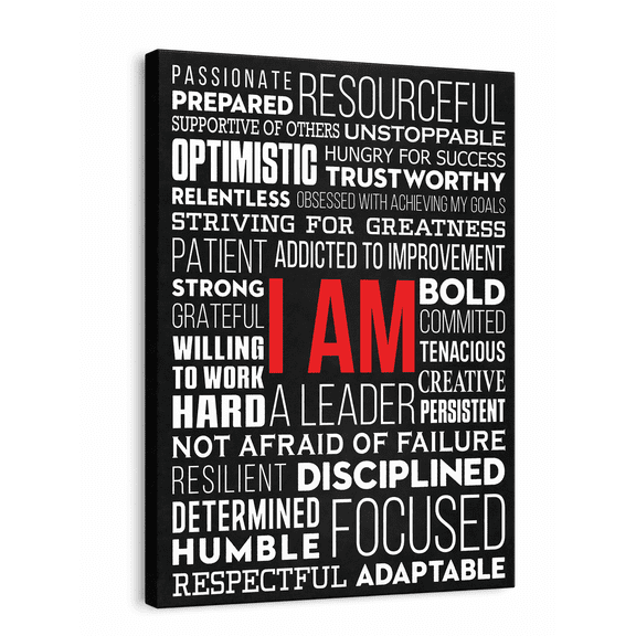 HoneyKICK I AM Affirmations Canvas Wall Art, Motivational Office Decor, Black, 12x16