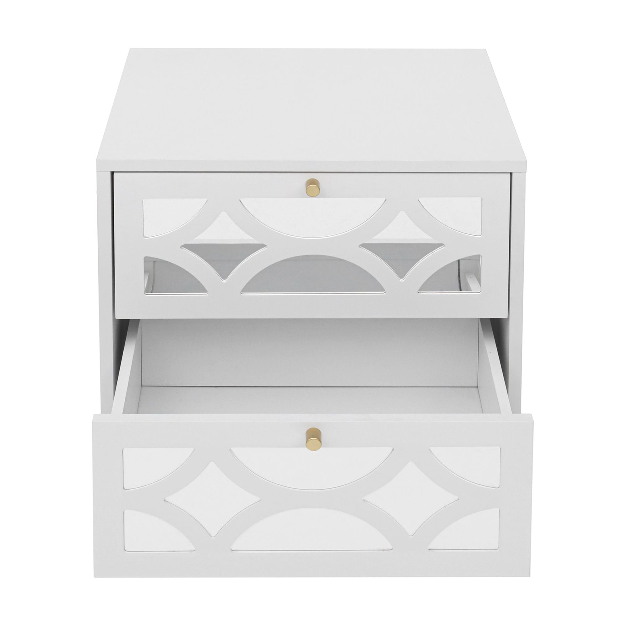 Kadyn Nightstand with 2 Drawer, White Mirrored Bedside Table with Gold Legs for Bedroom, Side Table Kadyn Nightstand with 2 Drawer, White Mirrored Bedside Table with Gold Legs for Bedroom, Side Table