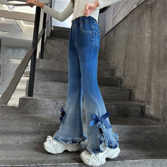 GiLiling Teen Girls Y2K Vintage Baggy Jeans High Waist Wide Leg Cargo Denim Pants Elastic Waist Aesthetic Casual (Blue, 16-17 Years) (Blue, 7-8 Years)