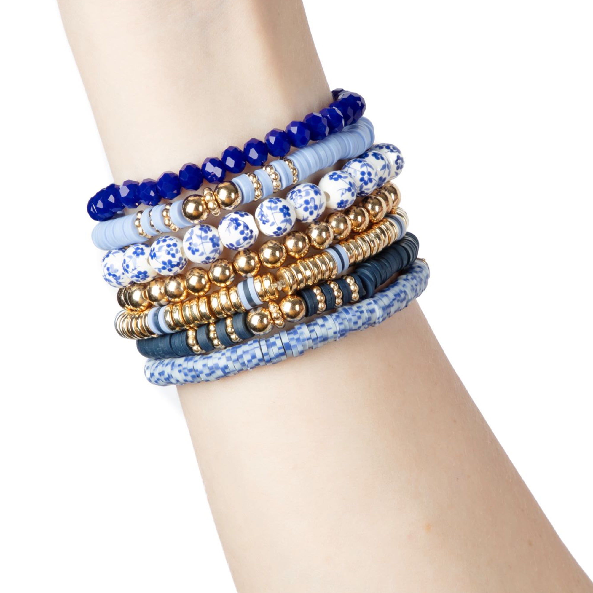 Cousin DIY Blue and White Heishi Stack Bracelet Kit, 564 Beads, Clay/Ceramic/Metal, Adult, 69995663
