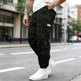 thumbnail image 2 of UDAUDU Men's Camouflage Cargo Jogger Pants Elastic Drawstring Waist Multi Pocket Casual Trousers Ankle Cuffs Sweatpants for Daily Outdoor Hiking Workout Black XL, 2 of 8
