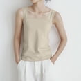 thumbnail image 2 of Wyobmus Summer Women Tank Tops Casual Sleeveless Camisole Shirt Loose Fit Square Neck Basic Shirt Solid Color Tops Khaki, 2 of 4