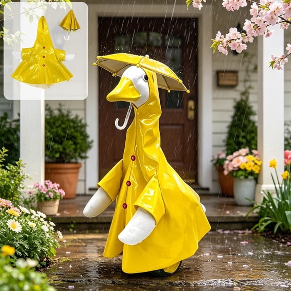 Raincoat Style One Piece Porch Goose Outfit, Holiday Themed Costume, Weatherproof Decor Clothing for Outdoor Garden Goose Statue