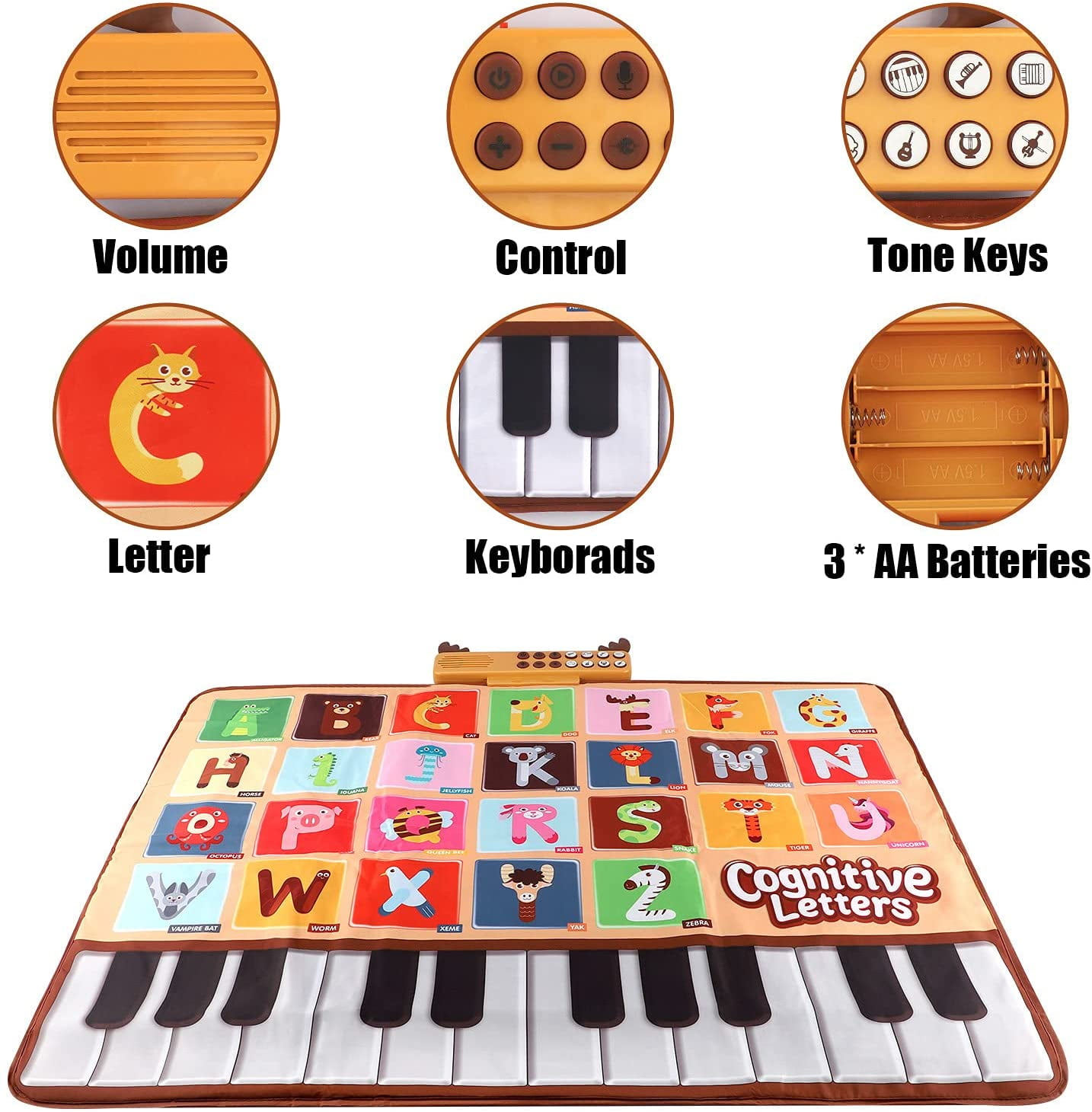 Allaugh Baby Musical Mat with 26 Letters Kids Piano Keyboard Playmat Children Crawling Blanket Toy 27.56" x 39.37" for 1-4 Years Old Kids