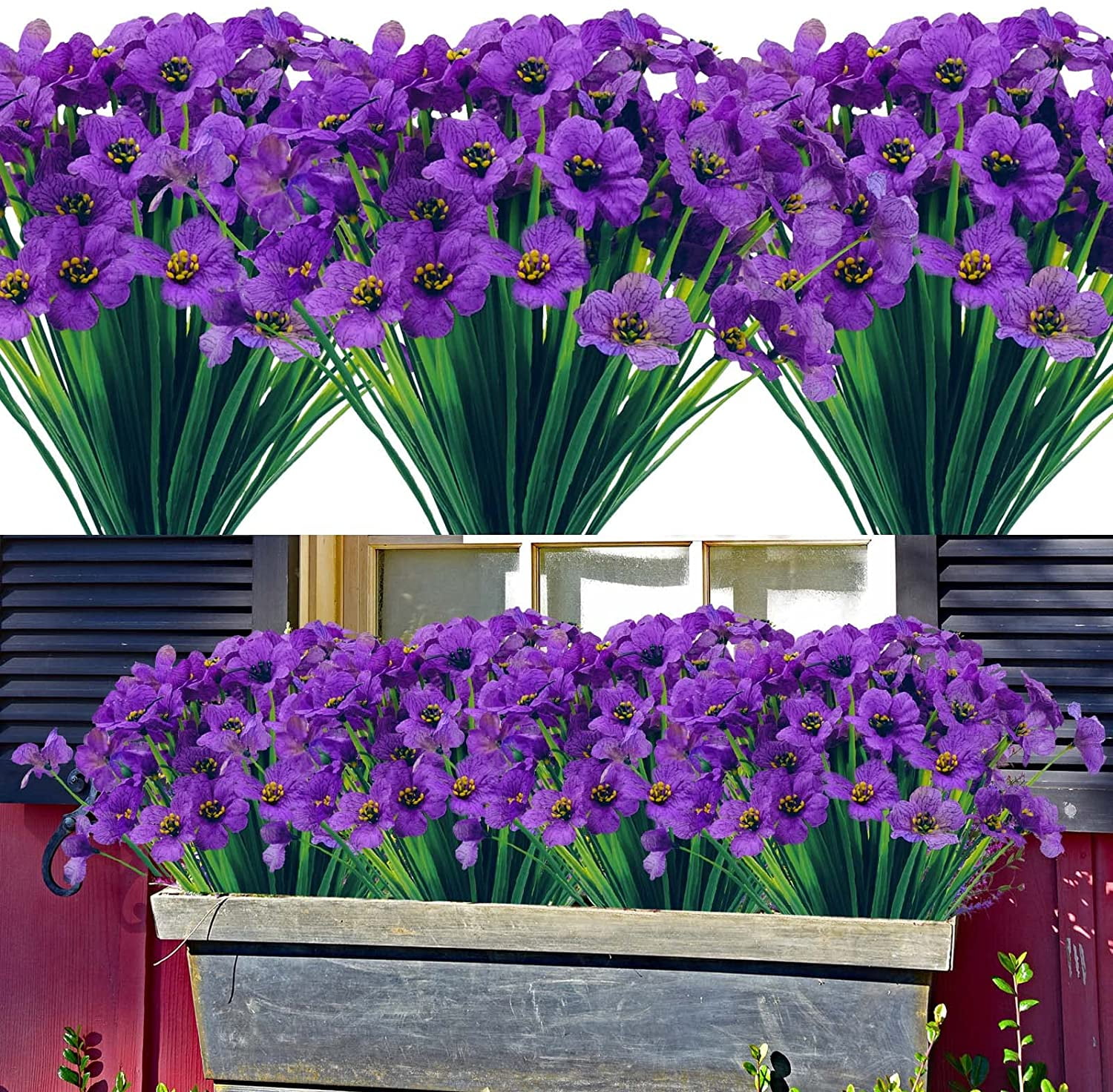 GRNSHTS 16 Bundles Artificial Flowers Purple Outdoor UV Resistant Plant