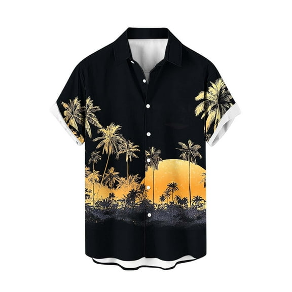 AHTJRT Stylish Hawaiian Button Down Shirt for Men with Watercolor Hibiscus Palm Fronds V Neck Shirt Multicolor 3XL
