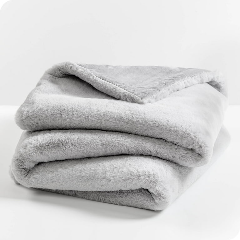 Bare Home Faux Fur Blanket - 47 x 60 - Ultra Soft Fleece - Throw,  Variegated Gray