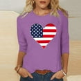 thumbnail image 4 of Womens 3/4 Sleeve American Flag T Shirt Patriotic Shirts 4th of July Tops Casual Crew Neck Lounge Wear Purple, XXL, 4 of 4