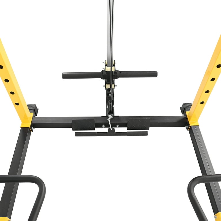 HulkFit Multi Function Adjustable Power cage with J Hooks Dip Bars and Optional Lat Pull Down Attachment 1000 Pound Capacity Power Cage With Lat