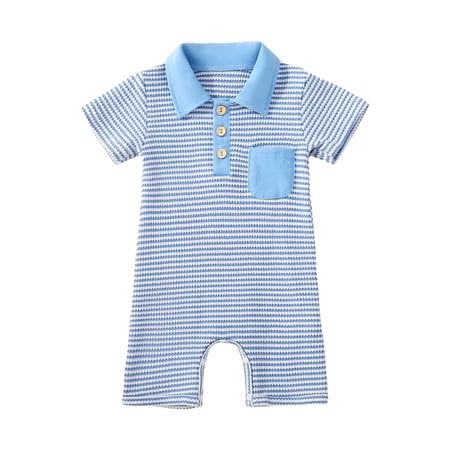 Sopiago Baby Boy Polo Romper Short Sleeve Stripe Print Baby Boy Bodysuit Jumpsuit Collared Onesies One-Piece Outfit (Blue 18-24 Months)