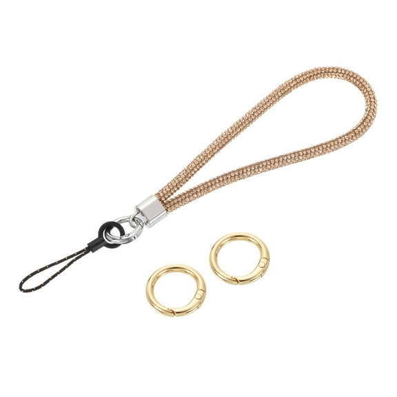 Bling Wristlet Lanyard, 5.3" Rhinestone Keychain Strap, Champagne