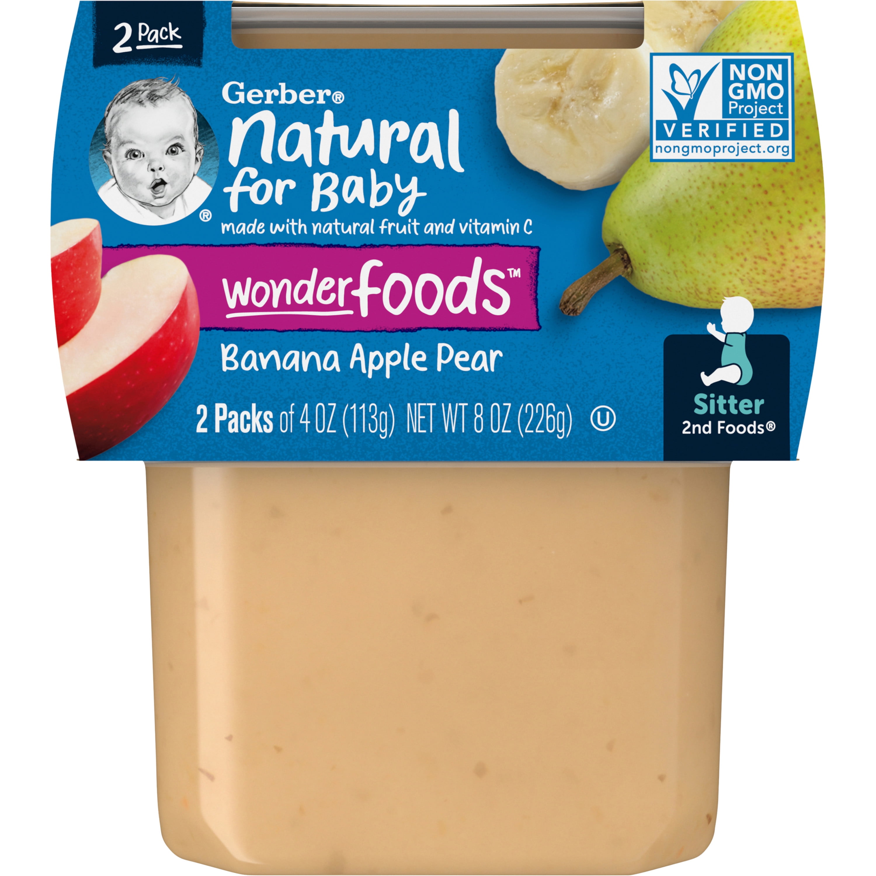 Gerber 2nd Foods Natural for Baby WonderFoods Baby Food, Bananas Apple Pear, 4 oz Tubs (2 Pack)