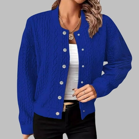 BSDJILFG Ribbed Knit Cardigan for Women Long Sleeve Fall Jackets 2025 Dressy Buckle Down Lightweight Crewneck Outerwear Sizes S-3XL