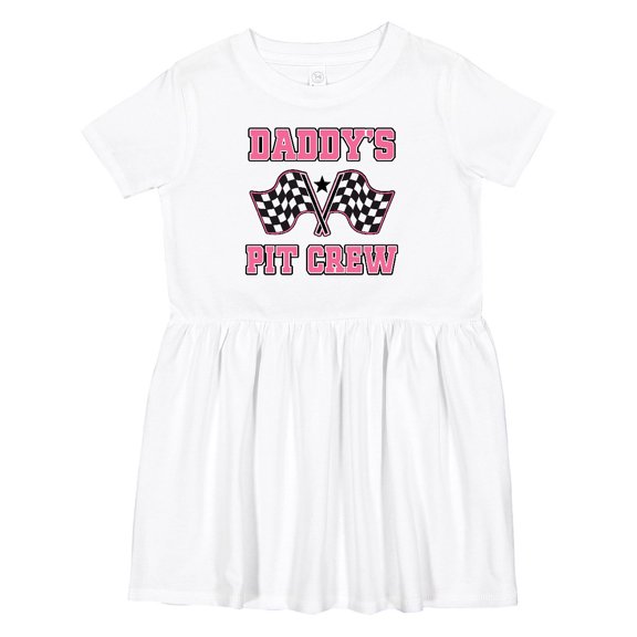 Inktastic Daddy's Pit Crew Design with Checkered Flags Girls Toddler Dress