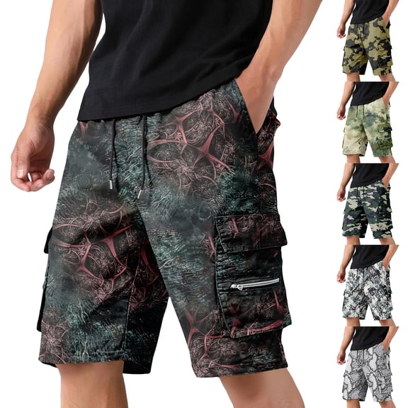 Nestiefly Camo Cargo Shorts for Men Relaxed Fit Twill Bermuda Shorts Drawstring Elastic Waist Casual Work Short Pants with Pockets 2026 White 2XL