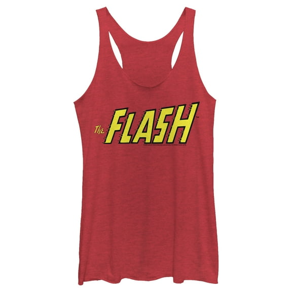 Women's Justice League The Flash Text  Racerback Tank Top Red Heather 2X Large
