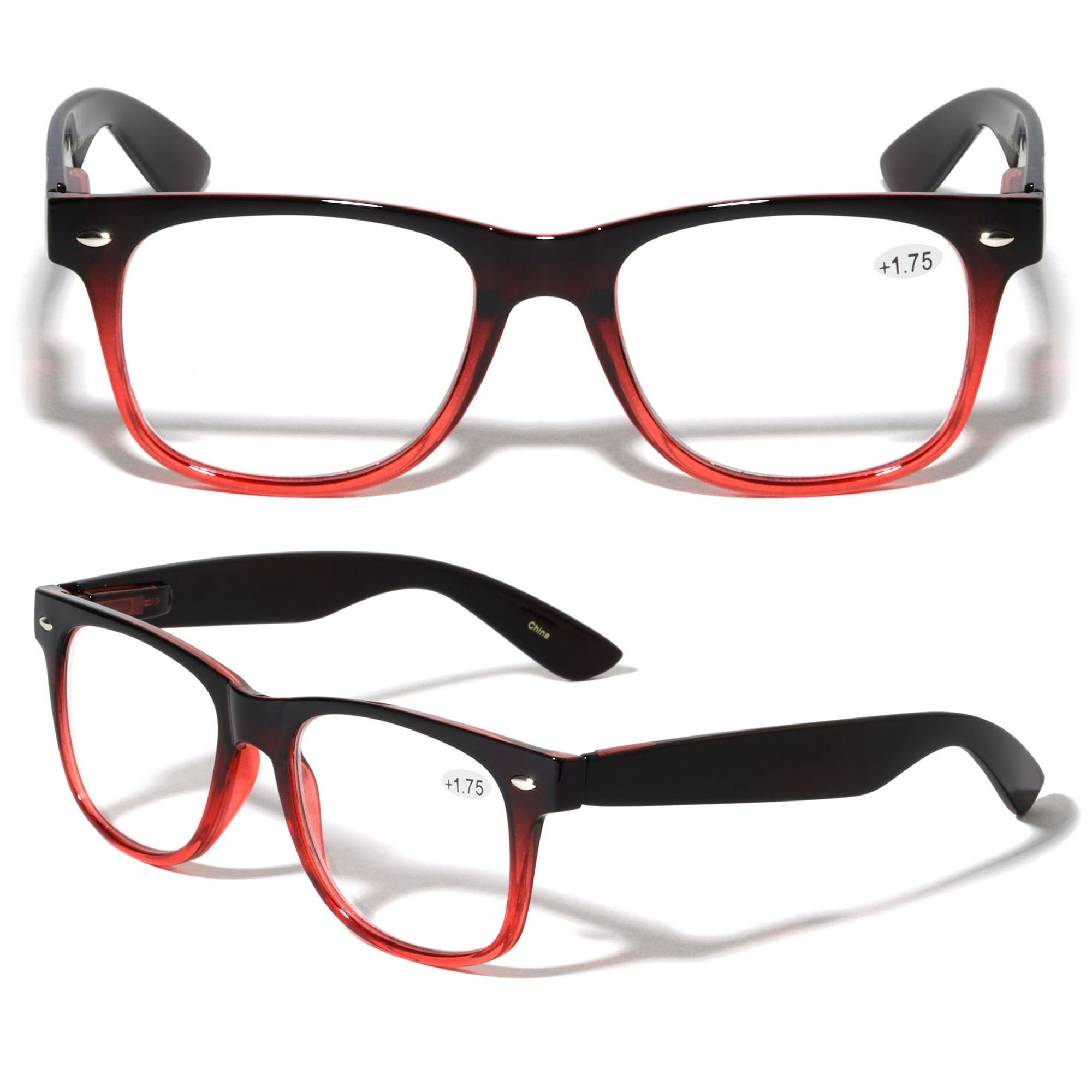 2 Pairs Classic 2-tone Deluxe Reading Glasses - Comfortable Stylish Simple Clear Readers Magnification +1.00