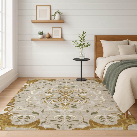 Addison Rugs Chantille Indoor/Outdoor Transitional Damask Beige Machine Washable Rectangle Rug, 10' x 14'