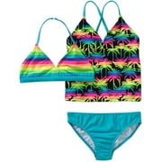 Girls' 3 Piece Swim Set 2 Ts, 1 Bottom - Palm Trees/Stripes