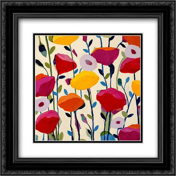 Bursting Poppies 2x Matted 20x20 Black Ornate Framed Art Print by Schmitt, Carrie