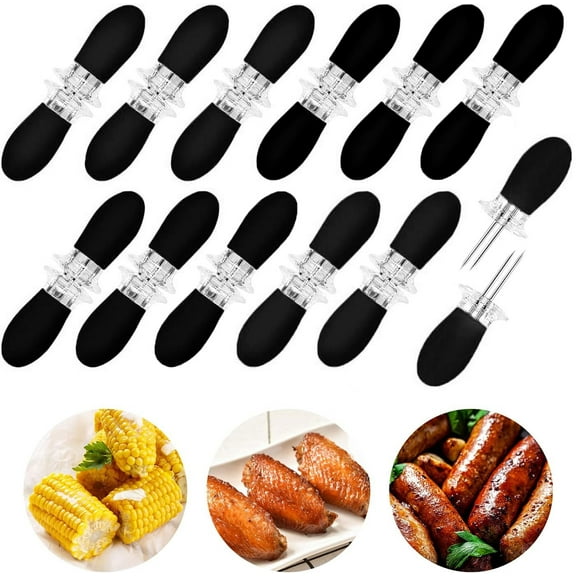 ZHUYING 24 Pcs Stainless Steel Corn Cob Holders with Silicone Handle & Convenient Butter Spreading Tool
