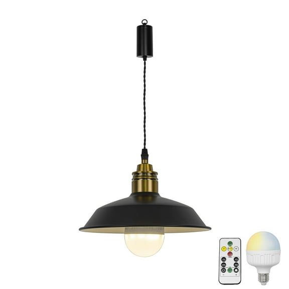 KAYYELAMP 1Pcs Rechargeable Battery Adjusted Height Hanging Light Remote LED Dimmer Timing Bulb Copper Base Black Shade Retro Design for Depot Kitchen Farmhouse