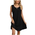 thumbnail image 2 of Drovellove 2026 Fashion Women's Solid Color Pleated Dress Sleeveless Plus Size Tank Bathing Suit Coverups T Shirt Loose Keyhole Front A-Line Beach Dress Casual Vacation Sundress with Side Pockets, 2 of 9