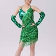 thumbnail image 2 of Lovskoo 2024 Women's Sequins Tassel Latin Dance Dress Sparkly Spaghetti Strap Backless Sleeveless V-Neck Dress Green, 2 of 8