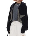 thumbnail image 5 of Gureui Women's Fashion Cropped Sweater Cardigan Stars Pattern Long Sleeve Contrast Color Zipper-Up Knit Hoodie Open Front Pullover Tops Streetwear, 5 of 8