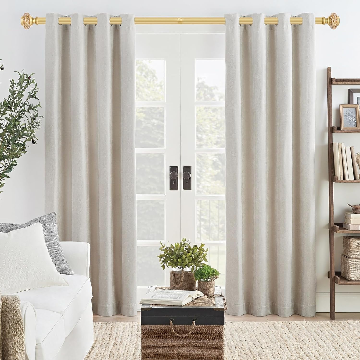 Silver Extra Long Curtain Rods for Windows 120 to 170 Inch, Decorative Vintage Crystal 1'' Curtain Rod with Silver Foil Finials, Adjustable Heavy Duty Easy Install Drapery Pole Set for Farmhouse