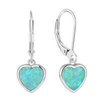 VESITIM Heart Bezel Set Dangle Drop Earrings 925 Sterling Silver Created Green Opal Leverback Minimalist Earring for Women Jewelry Gift