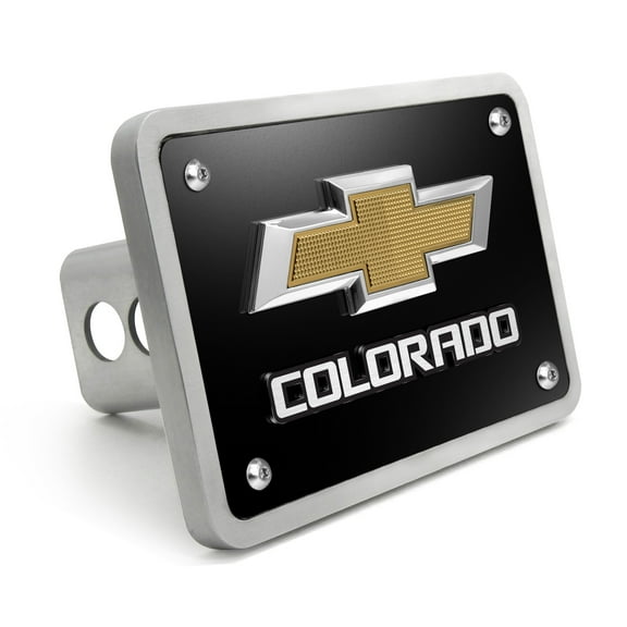 iPick Image for Chevrolet Colorado 3D Gold Logo on Black Billet Aluminum 2-inch Tow Hitch Cover, Official Licensed