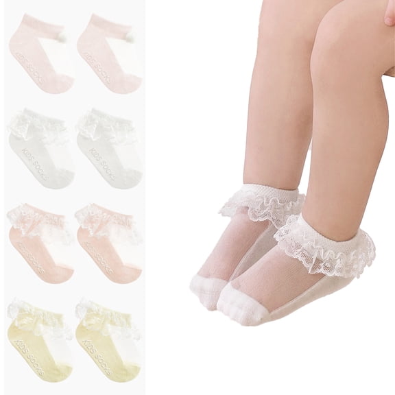 LYMAYTER 3 Pack Toddler Princess Socks Girls Frilly Versatile Socks Summer Mesh Cute Dress Socks 0-5Y