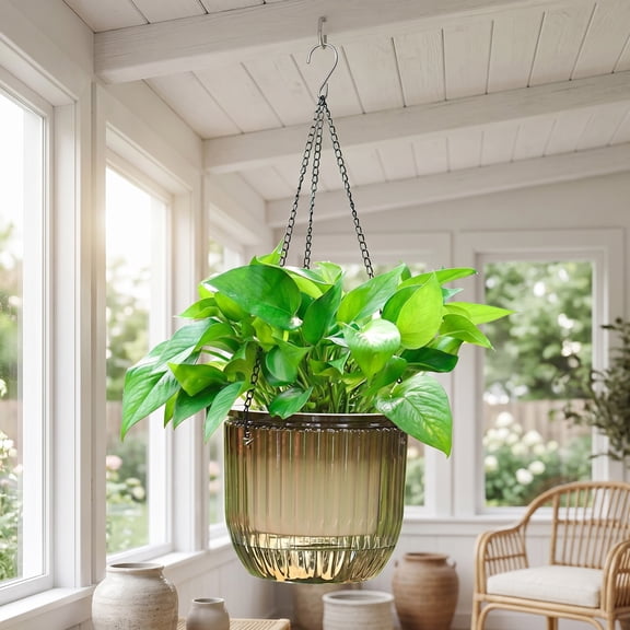 Liujiale Hanging Planter Self Watering, Indoor Outdoor Hanging Baskets, Hanging Flower Pots with Drainage Hole, Self Watering Hanging Pots for Garden Home Decor Gray