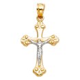 thumbnail image 2 of Wellingsale 14K Two 2 Tone White and Yellow Gold Polished Diamond Cut Religious Catholic Gothic Crucifix Pendant, 2 of 4