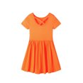 thumbnail image 3 of LittleSpring Toddler Girls Short Sleeve Dress Skater Twirly Stretch Backless Dress Kneelength Silk Like Solid Orange 2T, 3 of 7