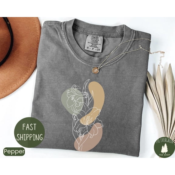 Velto Abstract Flowers Modern Outline Minimal Botanical Art T-Shirt Graphic Fullsize S-5XL Shirt