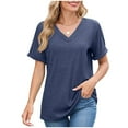 thumbnail image 2 of ICHUANYI Womens Summer T-Shirts Short Sleeve V Neck Tops Solid Loose Fit Shirts Spring Fashion, 2 of 5