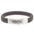 thumbnail image 6 of Metro Jewelry Genuine Braided Brown Leather and Stainless Steel Bracelet with Cross Emblem, 6 of 6