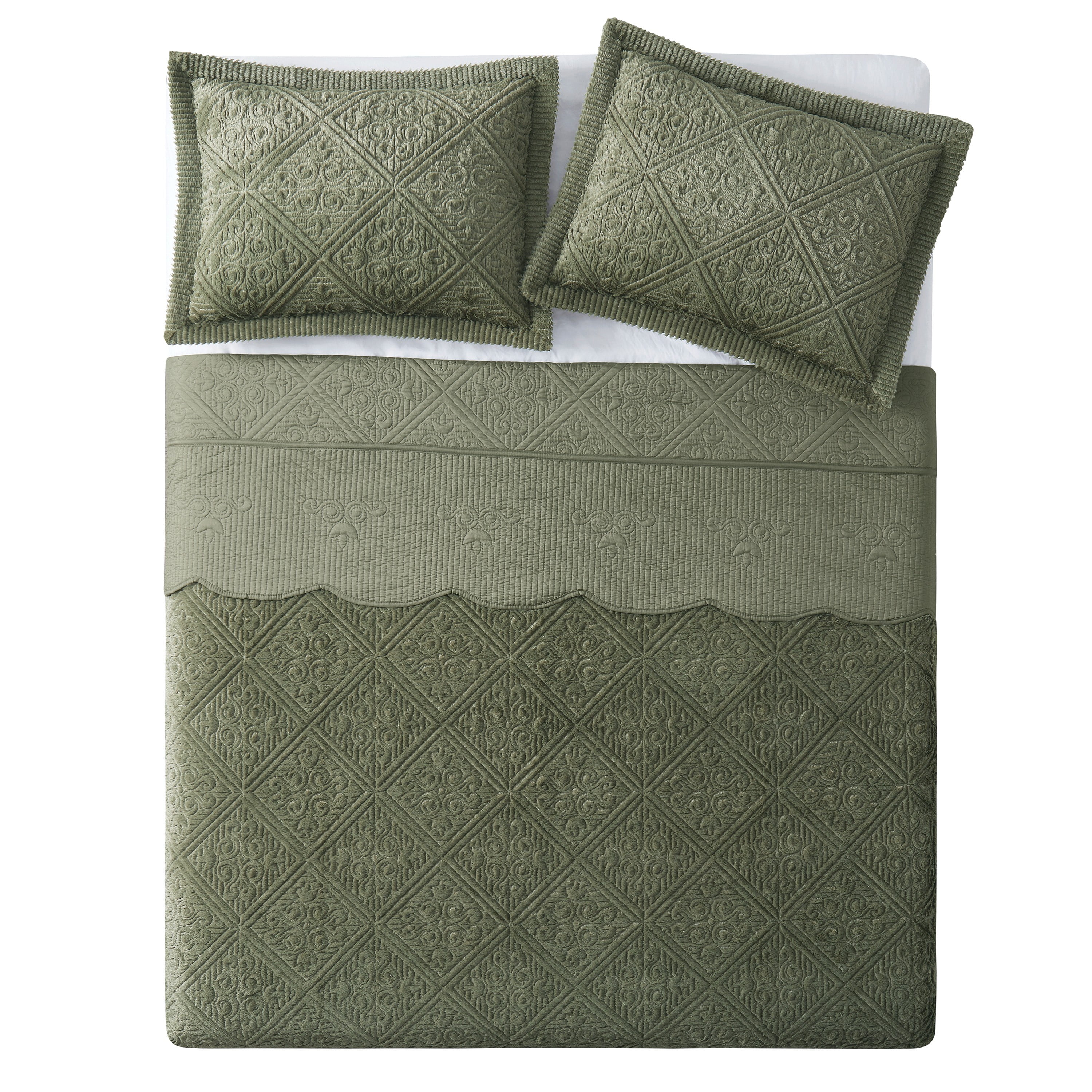 VCNY Home Westland 3-Piece Olive Moss Solid Tile Bedspread Set, King, Adult, Unisex