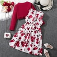 thumbnail image 4 of AWZXDE Girls Casual Fall Outfit Printed Dress With Long Sleeve Jacket Two Piece Set For Big Kids Age 7 12 Years&nbsp;Girls Fashion Red，9-10 Years, 4 of 9