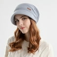 thumbnail image 4 of Guiexla Women Winter Hat Wide Short Brim Elastic Solid Color Soft Warm Thick Plush Cold Resistant Anti-slip Winter Outdoor Knitted Cap, 4 of 8