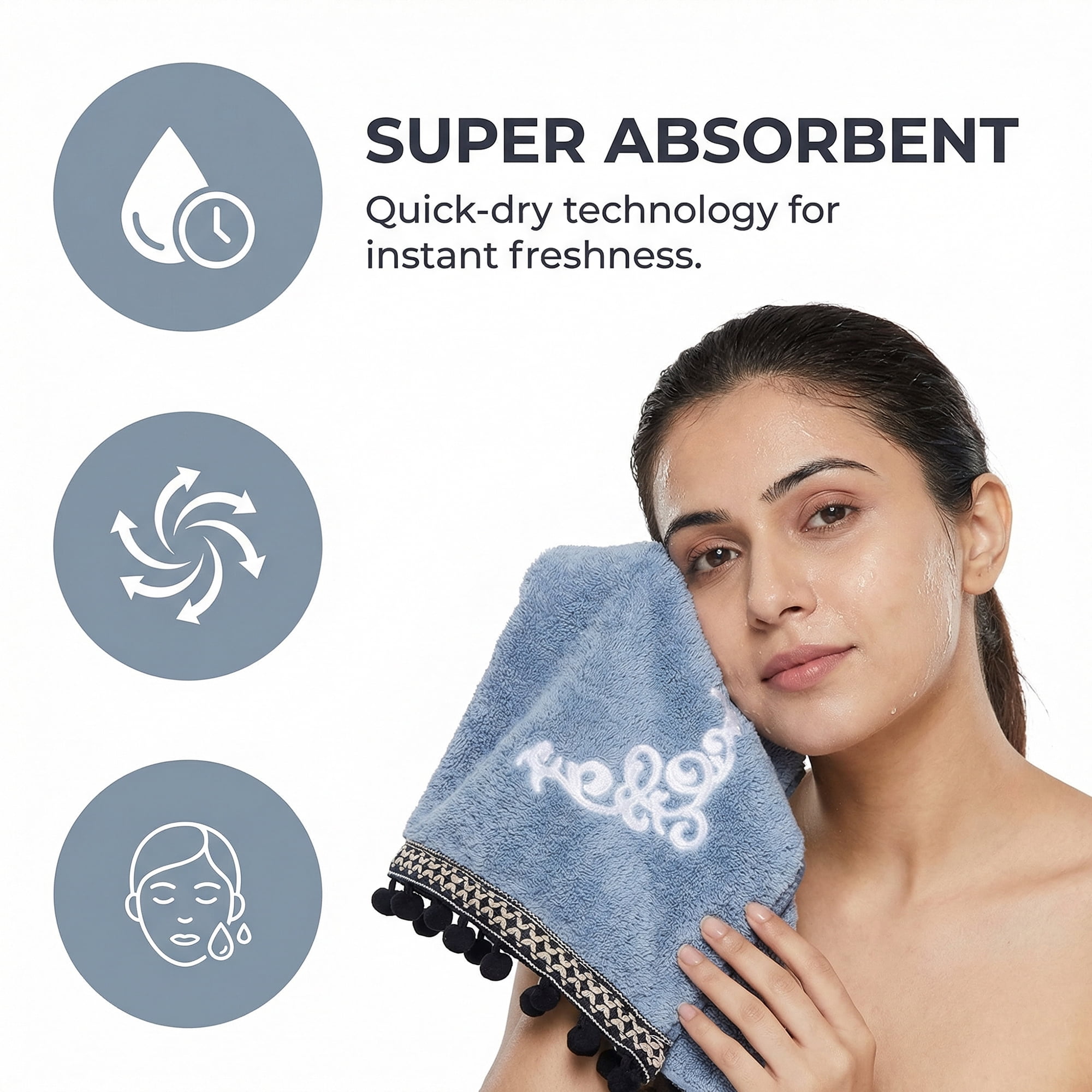 Unique Bargains Boho Embroidery Coral Fleece Hand Towels Blue 2pk