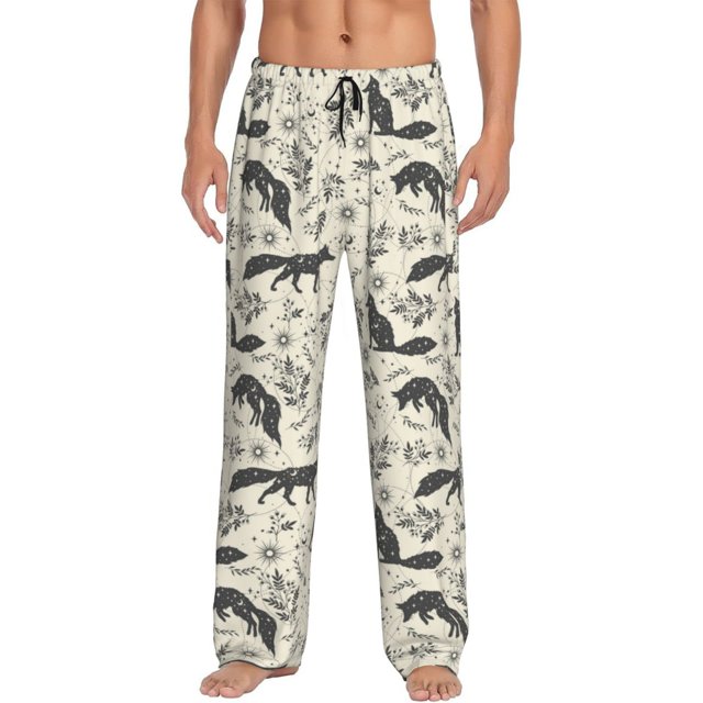 Fotbe Vintage Moon Fox Pantalones de Pijama para Hombre, Pantalones de Dormir, Pantalones de Casa con Cintura Ajustable y Bolsillos-Large