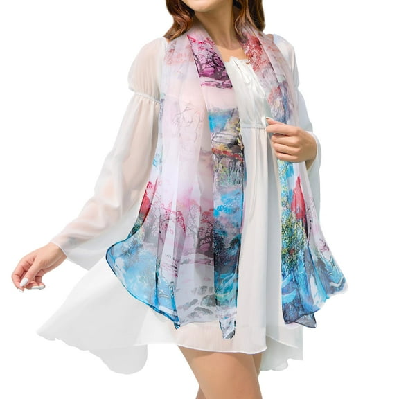 Floral Print Chiffon Scarf - Womens Fashion Scarfs Lightweight Head Scarf Sunscreen Scarves Shawls Wrap