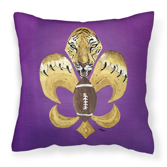 Carolines Treasures 8205-2PW1414 Tiger Football Fleur de lis Decorative Canvas Fabric Pillow 8205, 14Hx14W, multicolor