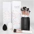 thumbnail image 1 of Set de brochas de maquillaje Niré Beauty White de 15 piezas con funda y esponja, 1 of 9