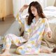 thumbnail image 4 of Pijamas de algodón de otoño para mujer, ropa de dormir a cuadros dulce, pijamas femeninos, trajes de salón informales de manga larga, ropa de dormir con solapa, 4 of 5